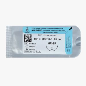 Мононить монофил полипропилен синяя, USP 0, 75 cм с иглой HR-30 "Линтекс"