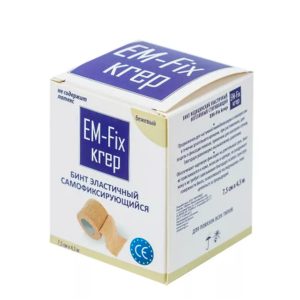 Бинт медицинский эластичный когезивный стягивающий самофиксирущий EM-Fix Krep бежевый 10см*4,5м