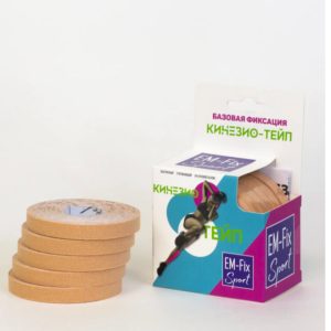 Бинт кинезиотейп базова фиксация EM-Fix Sport, 1 см*5 м
