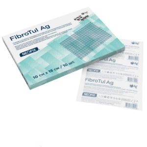 Повязка раневая липидоколлоидная на полимерной сетчатой основе Fibrotul Ag, 10*15 см