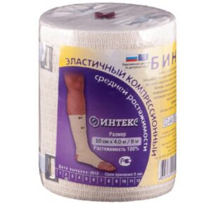 Бинт эластичный средней растяжимости с застежкой ИНТЕКС ИСР-4,0м*10см