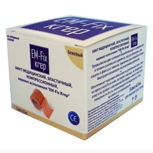 Бинт медицинский эластичный компрессионный самофиксирущий EM-Fix Krep розовый с рисунком 5см*4,5м