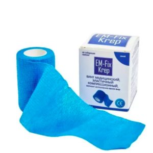 Бинт медицинский эластичный компрессионный самофиксирущий EM-Fix Krep синий с рисунком 5см*4,5м