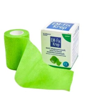 Бинт медицинский эластичный компрессионный стягивающий самофиксирущий EM-Fix Krep зелёный 7,5см*4,5м