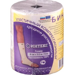 Бинт эластичный средней растяжимости с застежкой ИНТЕКС ИСР-3,0м*8см