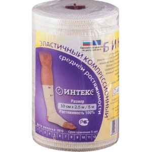 Бинт эластичный средней растяжимости с застежкой ИНТЕКС ИСР-2,5м*10см
