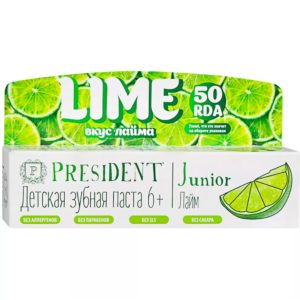 Паста зубная без фтора President Junior 6+ (со вкусом лайма)