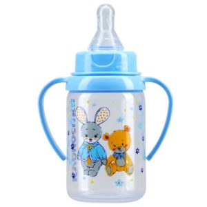 Бутылочка с ручками, с силиконовой соской "Курносики" 6+, 125 мл