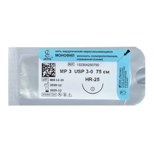 Монофил мононить полипропилен USP 3-0 7 5 cм с иглой HR-25 13220А250750