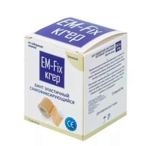 Бинт медицинский эластичный компрессионный стягивающий самофиксирущий EM-Fix Krep бежевый 5см*4,5м